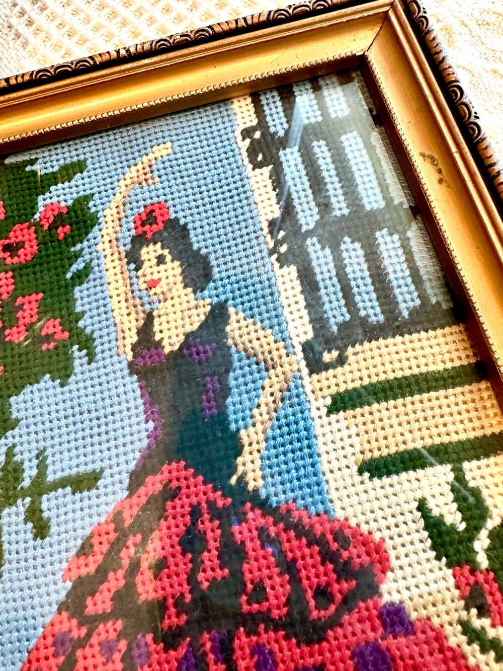 Vtg. 70's Needlepoint
Tapestry Flamenco
Dancer Gold Frame Wall
Art Decor MCM - Picture 5 of 10